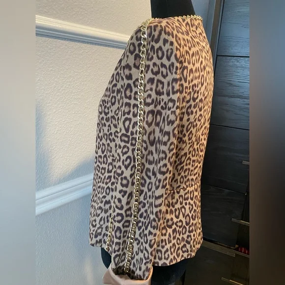 XS Boston Proper leopard faux suede jacket blazer with gold chain trim - Picture 4 of 13